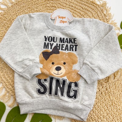  Inverno 2025 - Conj. Blusa "You Make My Heart" e Calça - Cinza e Preto